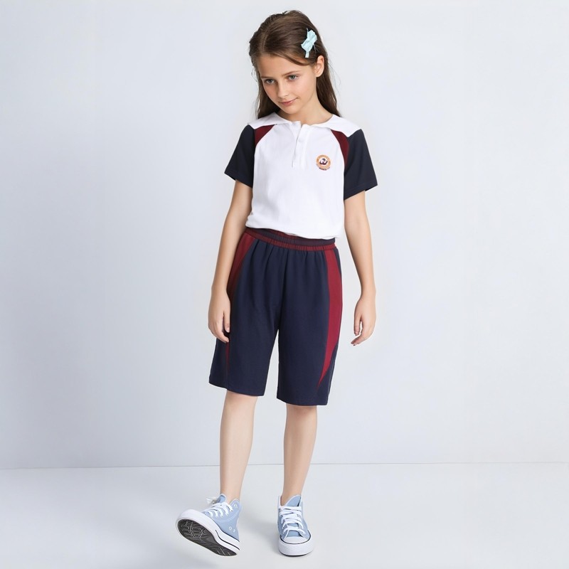 清江外国语校服t恤英伦风中小学生藏青夏季短袖短裤运动套装