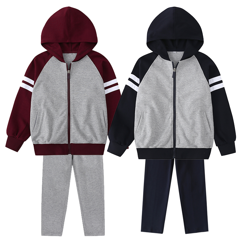 伊顿同款男女枣红藏青连帽运动服休闲棒球外套长裤15Y059/15Y060