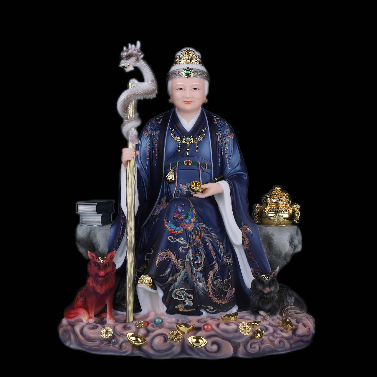 新款铁刹山黑老太太黑妈妈真身像体实心汉白玉神像家居供奉摆件