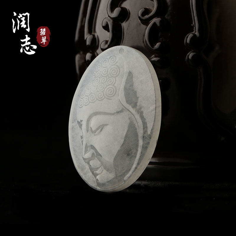 老坑冰种天然翡翠佛头吊坠缅甸正品玉挂件 悟道a货带证书 036-071