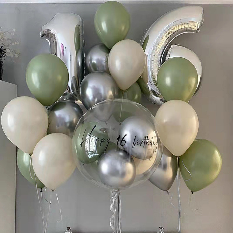 ins风复古牛油果绿日系小清新生日气球装扮肤色派对场景氛围布置