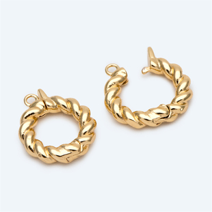 金色麻花圆形吊扣 铜镀真金 手工diy饰品配件 半成品材料