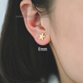 手工diy饰品配件 金色五瓣花耳钉 铜镀真金 半成品材料