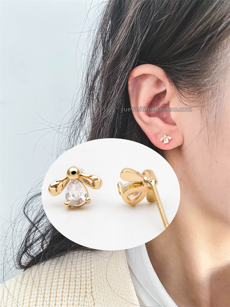 锆石可爱小蜜蜂耳钉 铜镀真金 手工diy饰品配件 半成品材料,饰品/流行首饰/时尚饰品新,其他DIY饰品配件,淘宝优惠券,粉丝福利购,淘宝优惠卷