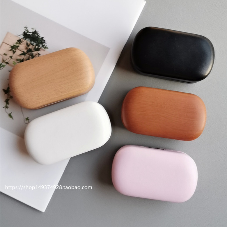 木纹皮革质感隐形皮质隐形眼镜盒