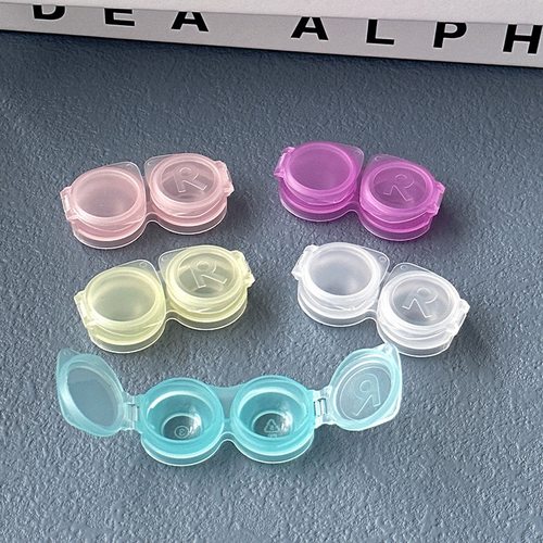 新款透明隐形眼镜盒小巧便携美瞳盒按压翻盖式伴侣盒护理双联盒子