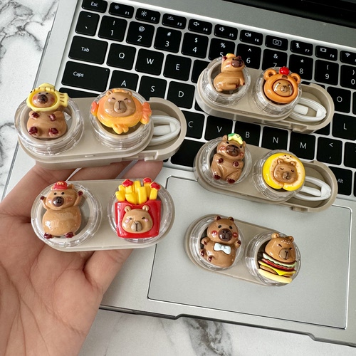 新款卡皮巴拉卡通便携美瞳盒一体式隐形眼镜盒小巧透明收纳盒可爱