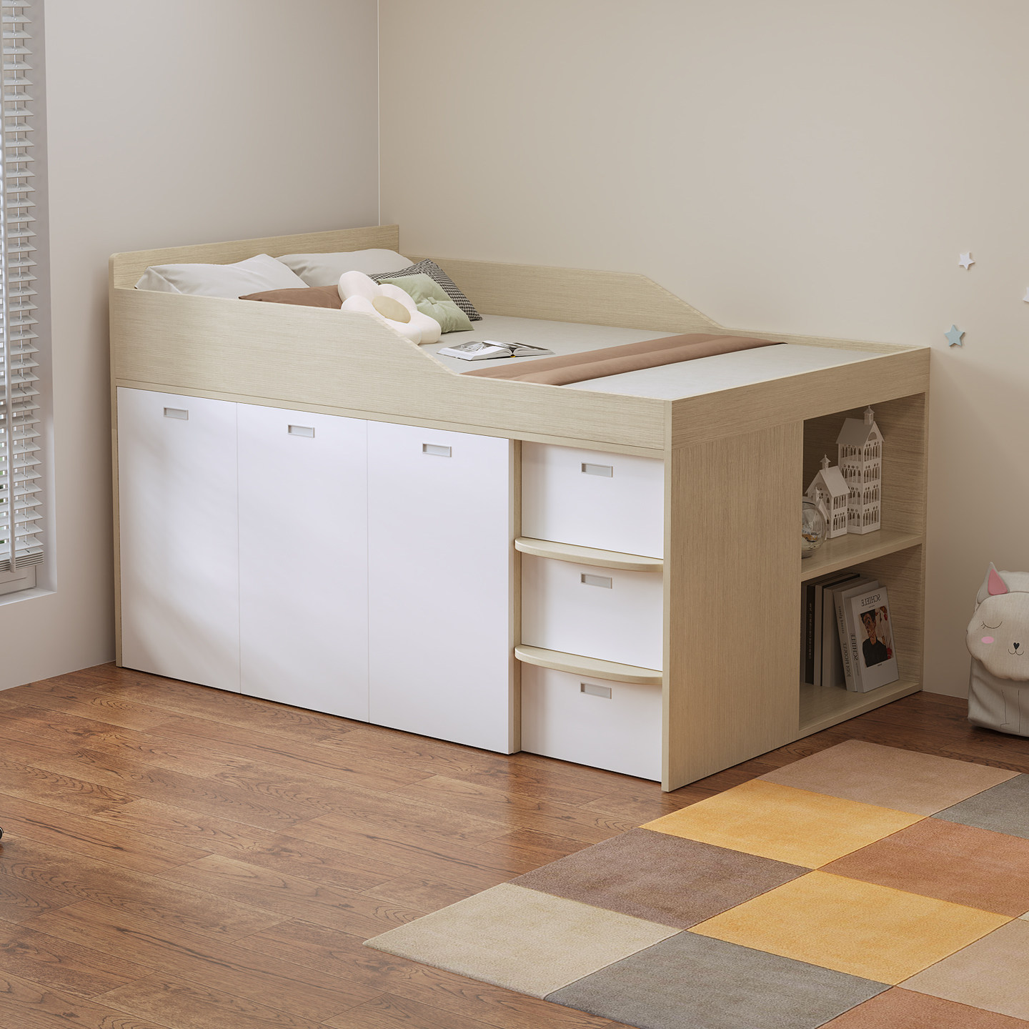 小户型多功能组合儿童床储物床带书桌衣柜床抽拉收纳半高床楼梯床,住宅家具,衣柜床,淘宝优惠券,粉丝福利购,淘宝优惠卷