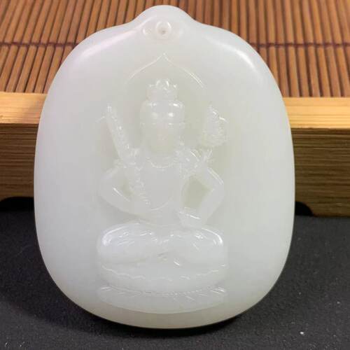 新疆和田玉羊脂白玉八大守护神吊坠俄巴沙老坑料玉佩坠挂件配证书