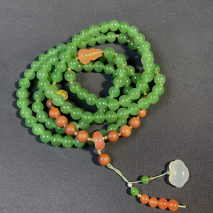 和田玉碧玉多圈手链苹果绿手串项链新中式原创设计小众圆珠配证书