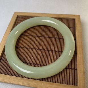 新疆和田玉手镯青黄口黄玉镯子女款天然玉石圆条镯大码63圈配证书