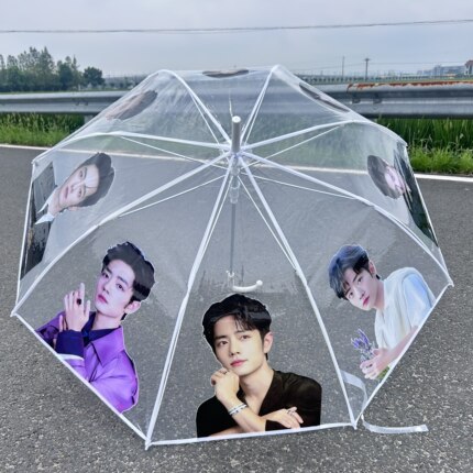 明星肖战透明伞直杆 长柄 透明雨伞学生周边卡通弯柄应援演唱会