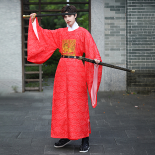 汉服男装明制官服红色武官一品狮子绣花圆领袍复原古风中国风古装