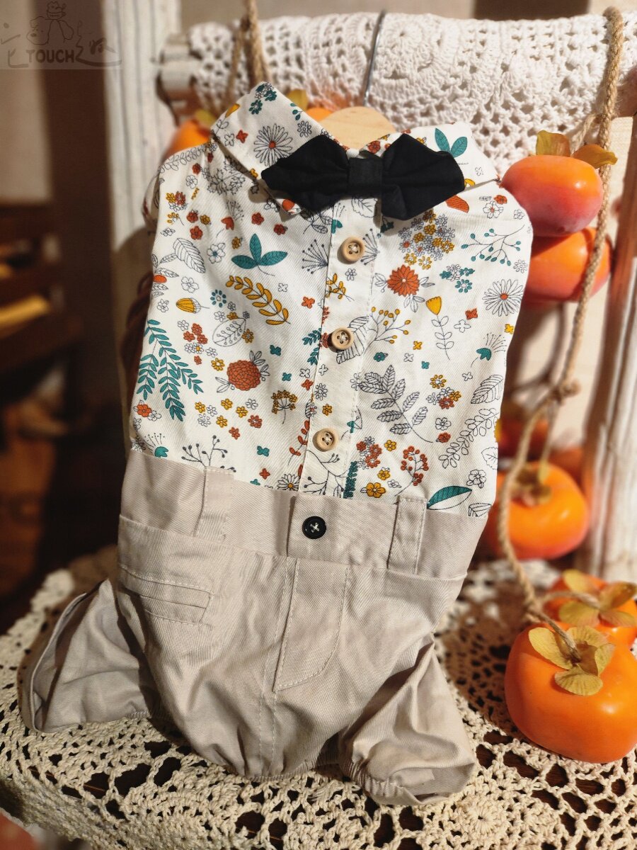 洛迪宠衣定制春夏韩版碎花绅士四脚装宠物猫狗衣服小犬比熊雪纳瑞