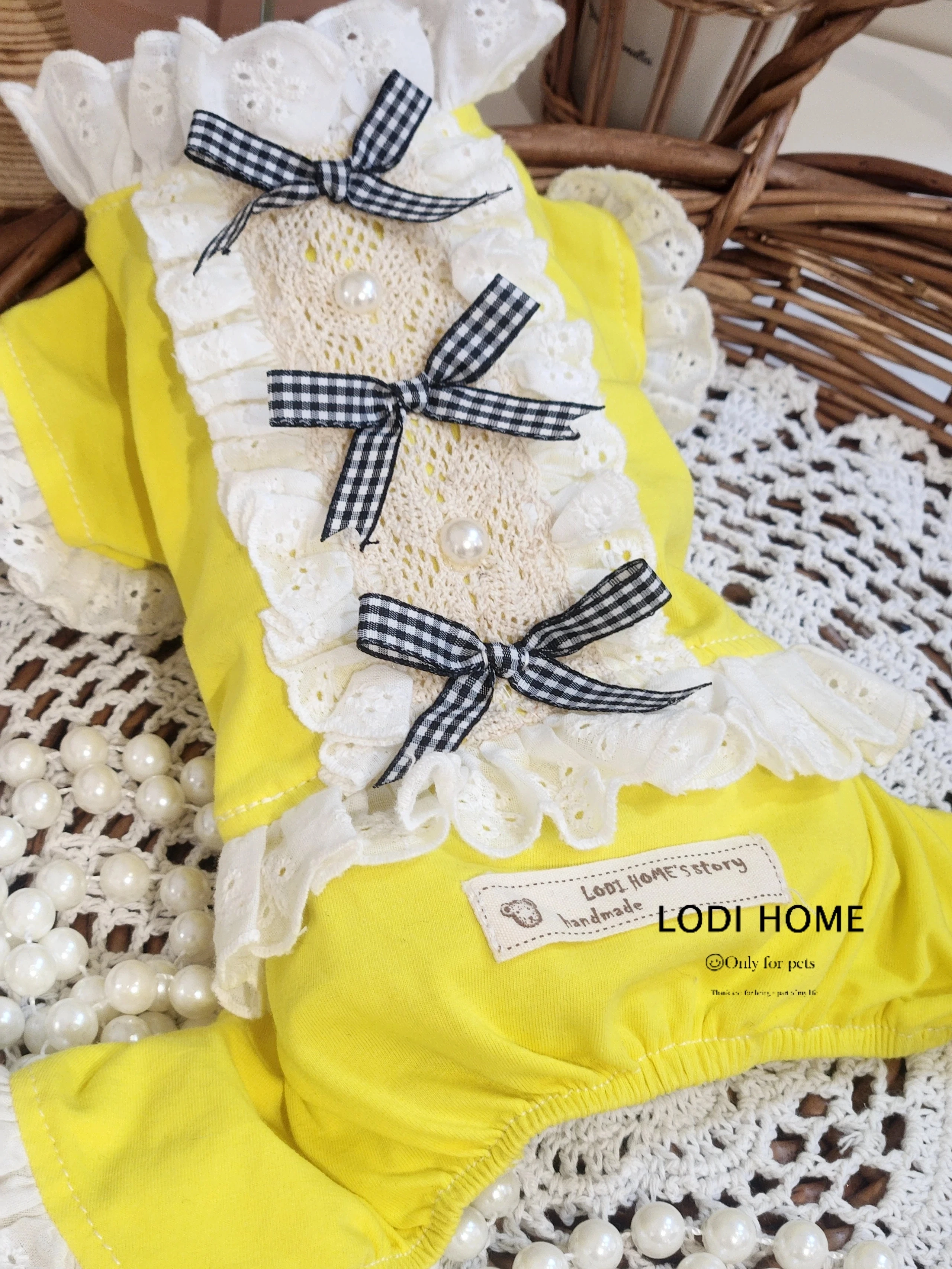 洛迪家比熊贵宾蕾丝蝴蝶结四脚猫咪泰迪猫狗宠物小中型犬衣服春夏