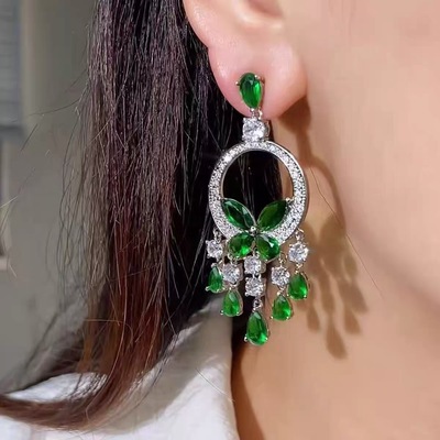 玻璃火彩网红绿色蝴蝶圆形耳环女