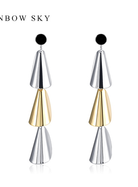 金属亮片耳环女夸张时尚个性耳坠几何简约小众设计感耳饰925银针