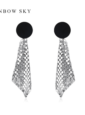 高级感耳环女亮片超闪气质韩国925银针耳饰网红时尚轻奢个性耳坠