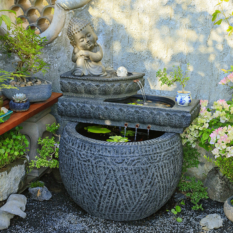 新中式流水景观户外庭院喷泉鱼缸循环水花园装饰摆件室外鱼池造景