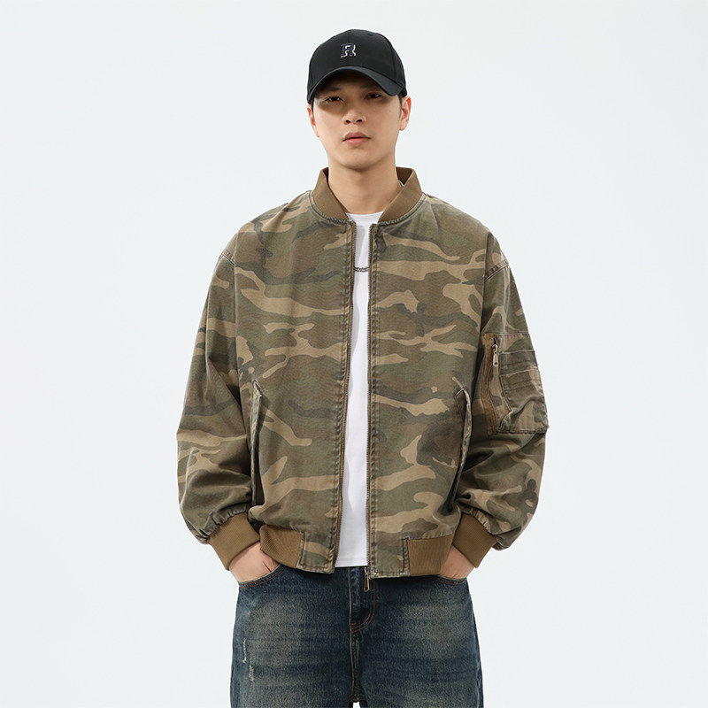美式复古迷彩短款MA1飞行员夹克男2024秋冬宽松户外棒球服外套潮