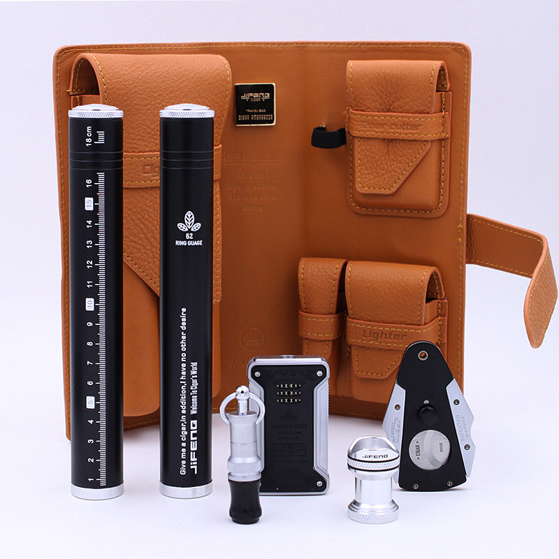 JIFNEG季风便携全套雪茄工具套装车载七件套真皮雪茄刀火机钻管架