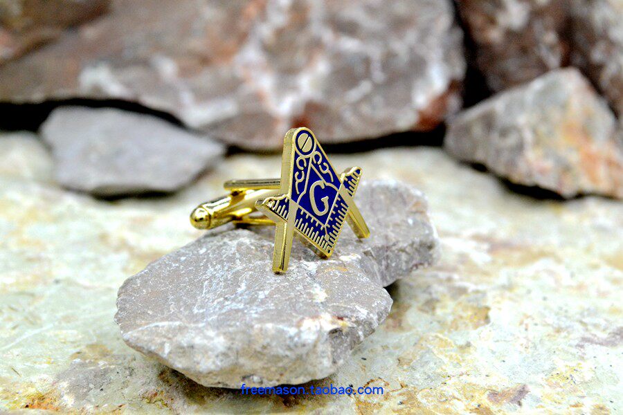 EUROPEAN AND AMERICAN FREEMASONRY MENS GIFTS HIGH-END LIGHT LUXURY FRENCH BLUE GOLD-PLATED LETTER LINING CUFFLINKS CUFF NAILS