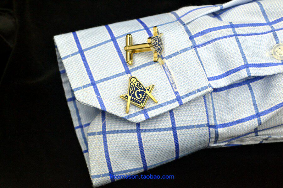 EUROPEAN AND AMERICAN FREEMASONRY MENS GIFTS HIGH-END LIGHT LUXURY FRENCH BLUE GOLD-PLATED LETTER LINING CUFFLINKS CUFF NAILS