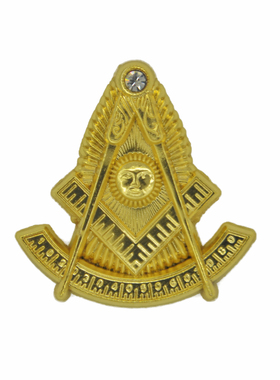 共济会FreeMason太阳神人脸镶嵌水钻徽章18K镀金胸针胸章会员纪念