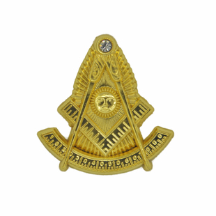 共济会FreeMason太阳神人脸镶嵌水钻徽章18K镀金胸针胸章会员纪念