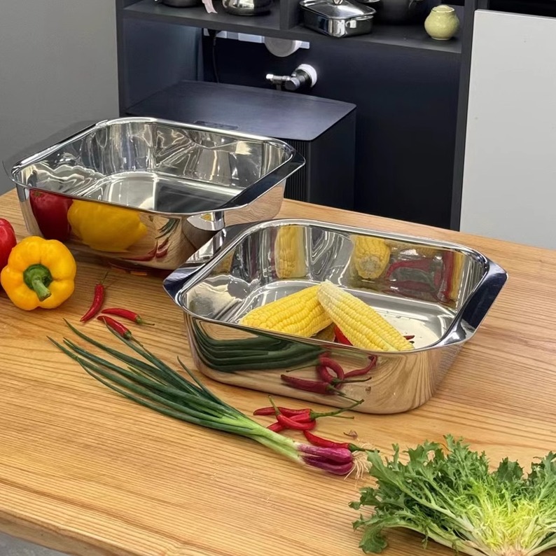 加厚18/10不锈钢火锅盘平底盘备菜海鲜干锅水煮鱼盘可电磁炉明火