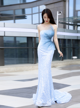 2021新款鱼尾长裙气质渐变闪耀bling星空气质显瘦演出晚礼服拖地