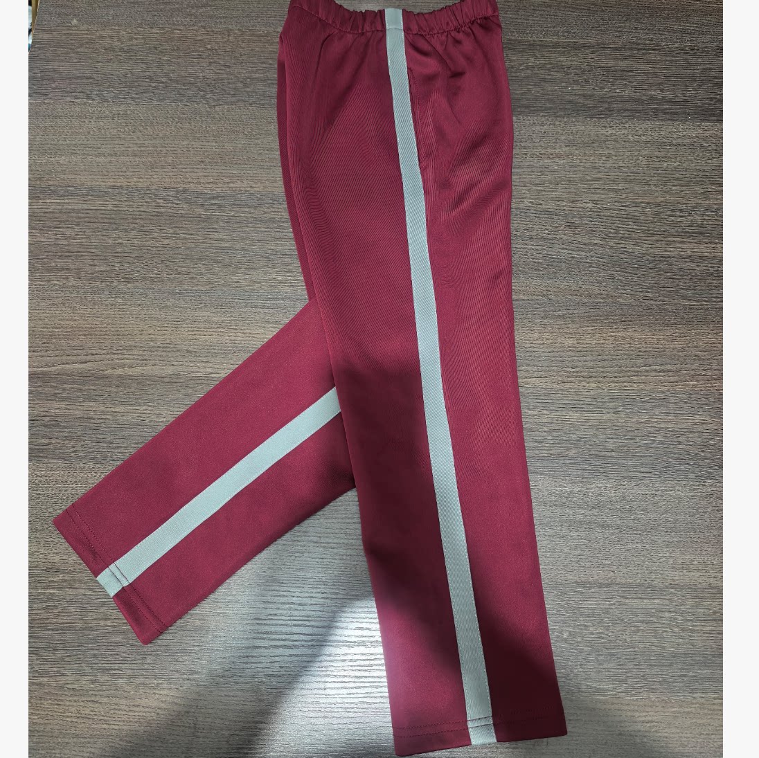 北京学校中小学春秋新款酒红拼灰色一道杠直筒校服裤子夏季薄款