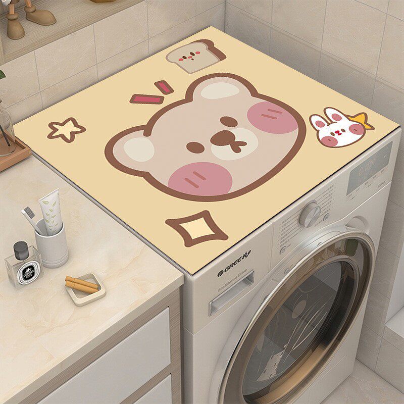 卡通小熊硅藻泥滚筒洗衣机盖垫吸水垫冰箱盖布卧室床头柜防滑垫