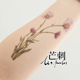 芒刺|阿拉斯加飞燕草|防水持久彩色彩绘纹身贴花朵小众风高级感