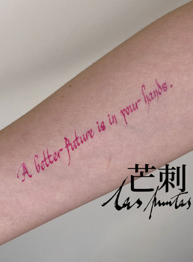 芒刺原创|美好的未来在你手中|书法英文字母粉色纹身贴|Tattoo