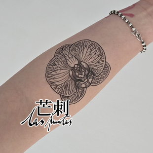 手绘防水持久enby非二元 纹身贴花朵高级感 蝴蝶兰 芒刺原创文身贴
