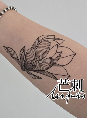 芒刺原创文身贴|玉兰花|黑色手绘防水持久纹身贴夜访吸血鬼高级感