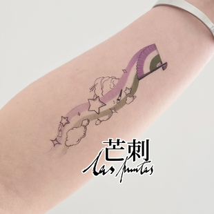 彩色防水持久彩虹非二元 enby纹身贴 性别酷儿扇子 芒刺原创文身贴