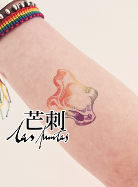芒刺原创文身贴|彩虹嘎拉哈|彩色手绘防水持久羊拐骨纹身贴多巴胺