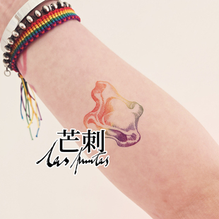 芒刺原创文身贴|彩虹嘎拉哈|彩色手绘防水持久羊拐骨纹身贴多巴胺