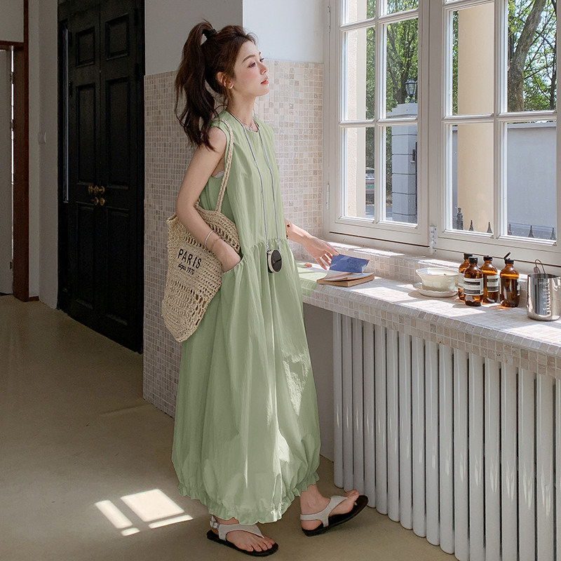 法式高级感无袖背心裙女2025夏季新款宽松显瘦花苞连衣裙,女装连衣裙,2C339