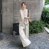木耳边西装马甲阔腿裤套装女夏时尚高级感流行爆款超火两件套减龄，女装套装/套裙，2C339