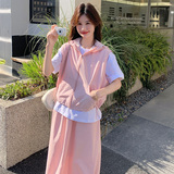 工装粉色连帽马甲半身裙套装女夏2025新款独特漂亮ootd穿搭两件套，女装套装/套裙，2C339