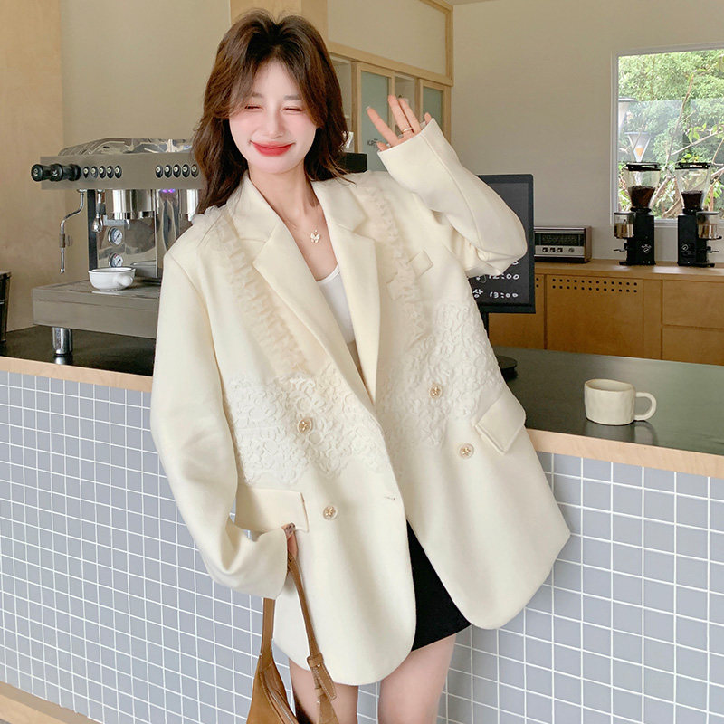 大货2026早春新款蕾丝拼接中长款西装外套2C339B-6229-P175-K258,女装西装,2C339