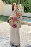 新中式国风印花上衣阔腿裤套装女夏季2025新款两件套绝美俏皮超火，女装套装/套裙，2C339