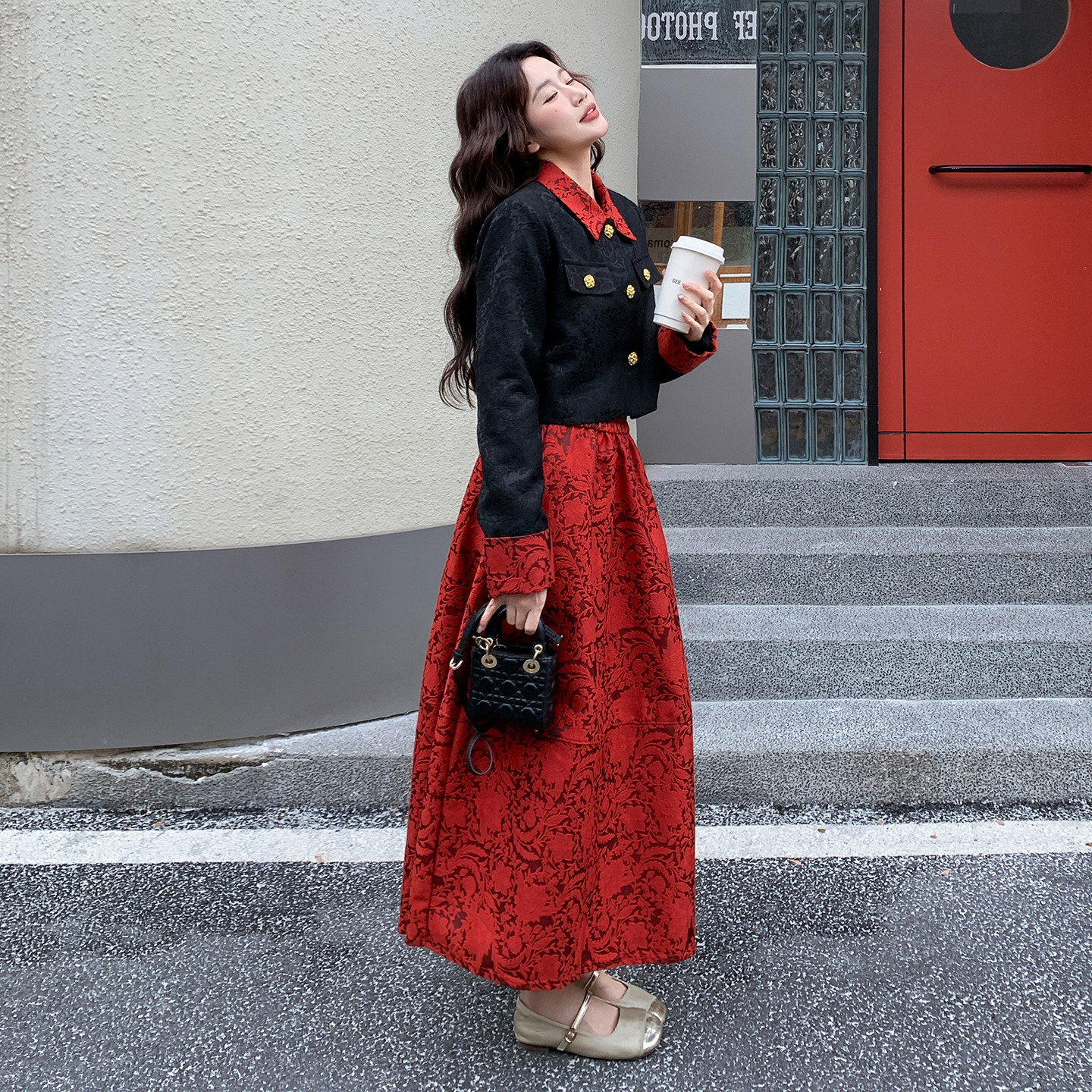 香风撞色翻领套装女2026冬季新款显瘦两件套2C339A2802P195K265,女装套装/套裙,2C339