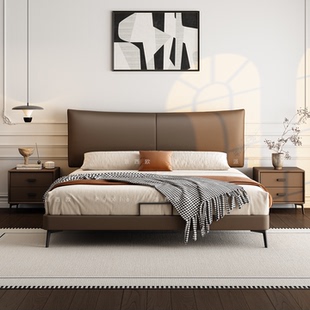 极薄C形个性床头真皮床 现代简约极简皮艺次卧小户型省空间双人床