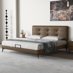 超薄床头意式云朵真皮床主次卧小户型双人床现代简约华夫格婚床