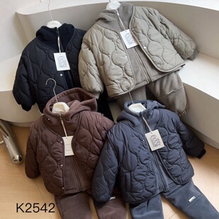 儿童棉服2026新款男童加绒套装装儿童马甲三件套洋气季加厚