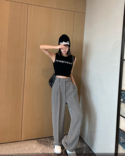 遮肉显腿长格纹小香阔腿神裤 千鸟格黑白格长裤 醋酸色织花呢